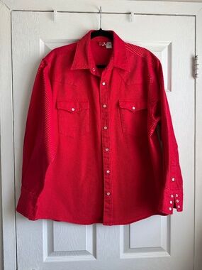 Vintage 90s Marlboro Adventure Team Red Cotton Canvas Work Shirt Shacket Size M